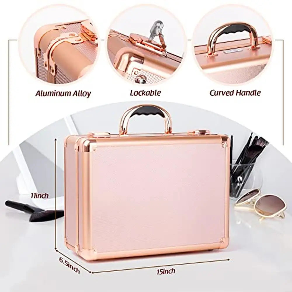 Makeup Organizer Box with Lights and Mirror Cosmetics Customized Dividers Large Capacity Train Case Waterproof Dimmable LEDs