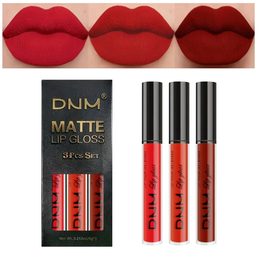 3 Colors/set Matte Velvet Lip Gloss Non-Stick Cup Waterproof Long-lasting Liquid Lipstick Cosmetic Keep 24 Hours Fashion Makeup