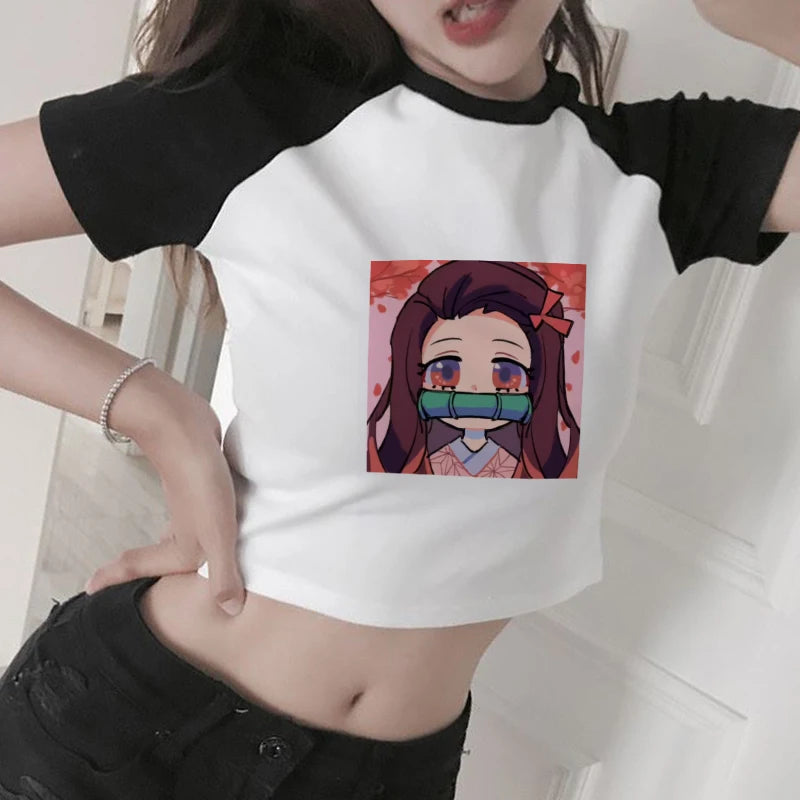 New Japanese Anime Demon Slayer T Shirt Women Ulzzang Harajuku Shirt 90s Cartoon Graphic Kimetsu No Yaiba Kawaii T-shirt Female