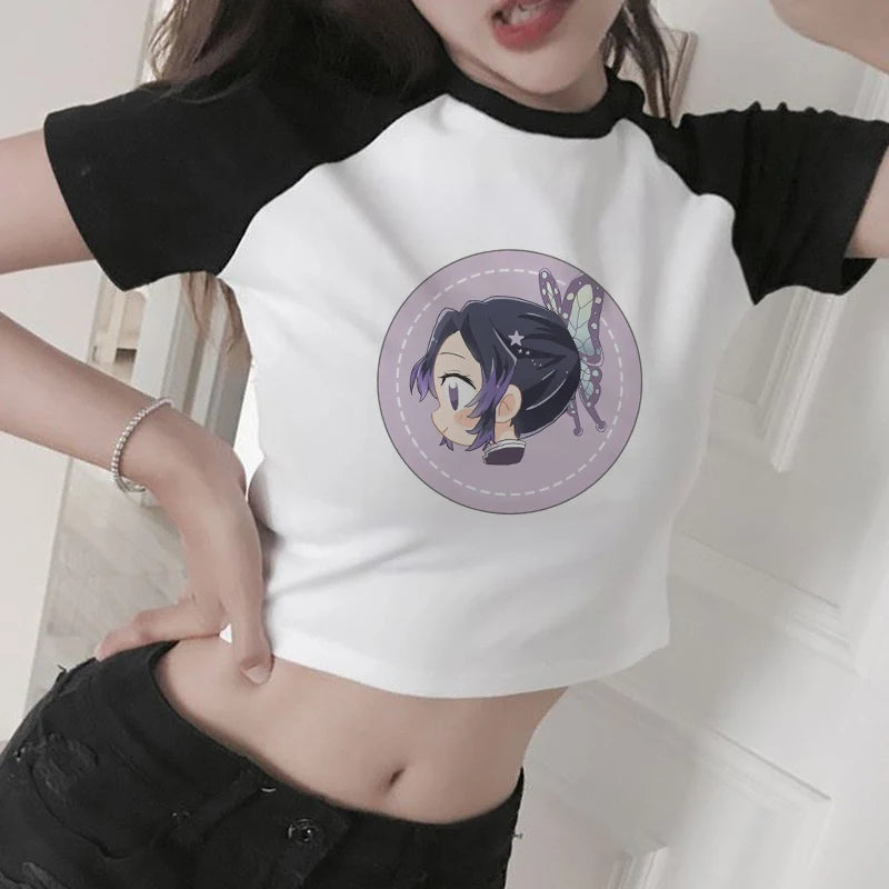 New Japanese Anime Demon Slayer T Shirt Women Ulzzang Harajuku Shirt 90s Cartoon Graphic Kimetsu No Yaiba Kawaii T-shirt Female