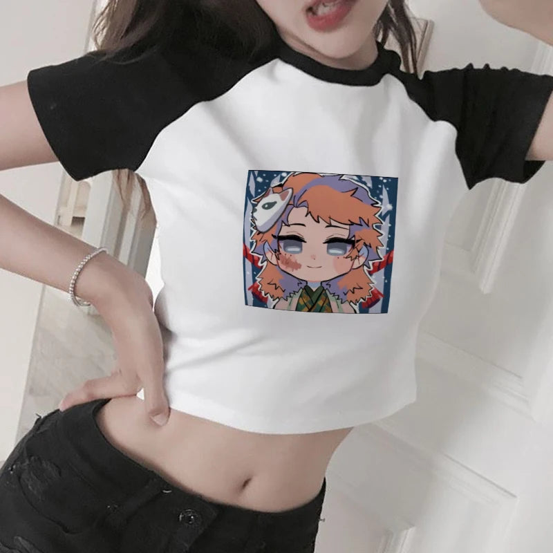 New Japanese Anime Demon Slayer T Shirt Women Ulzzang Harajuku Shirt 90s Cartoon Graphic Kimetsu No Yaiba Kawaii T-shirt Female