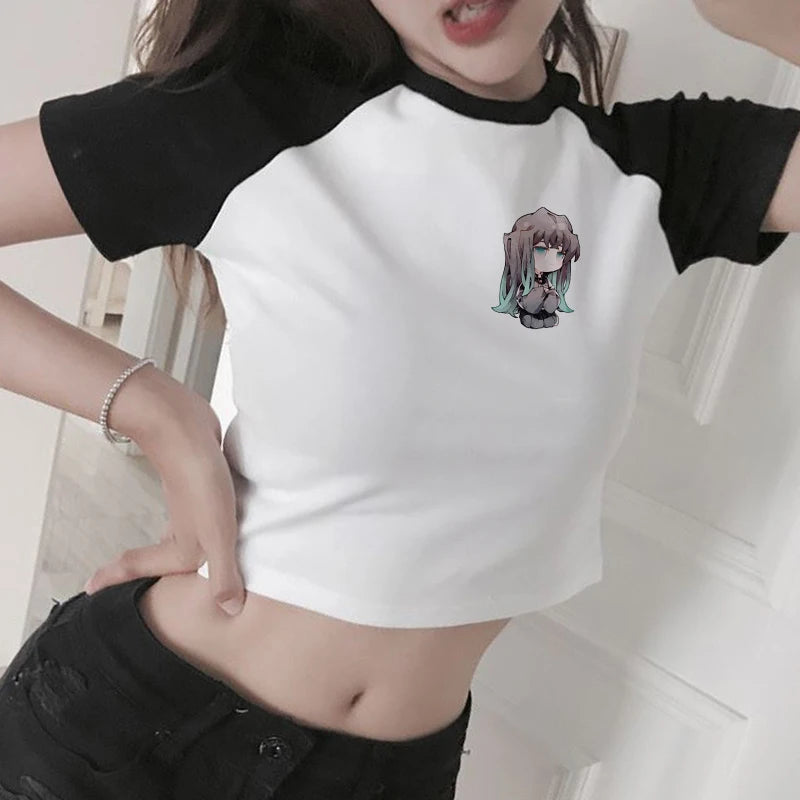 New Japanese Anime Demon Slayer T Shirt Women Ulzzang Harajuku Shirt 90s Cartoon Graphic Kimetsu No Yaiba Kawaii T-shirt Female