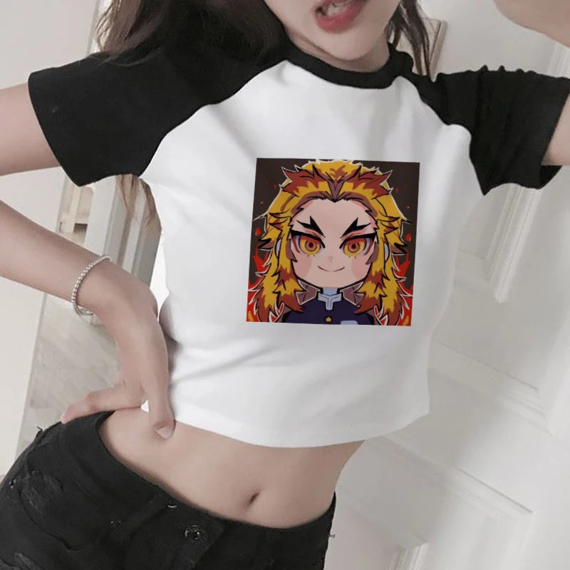 New Japanese Anime Demon Slayer T Shirt Women Ulzzang Harajuku Shirt 90s Cartoon Graphic Kimetsu No Yaiba Kawaii T-shirt Female