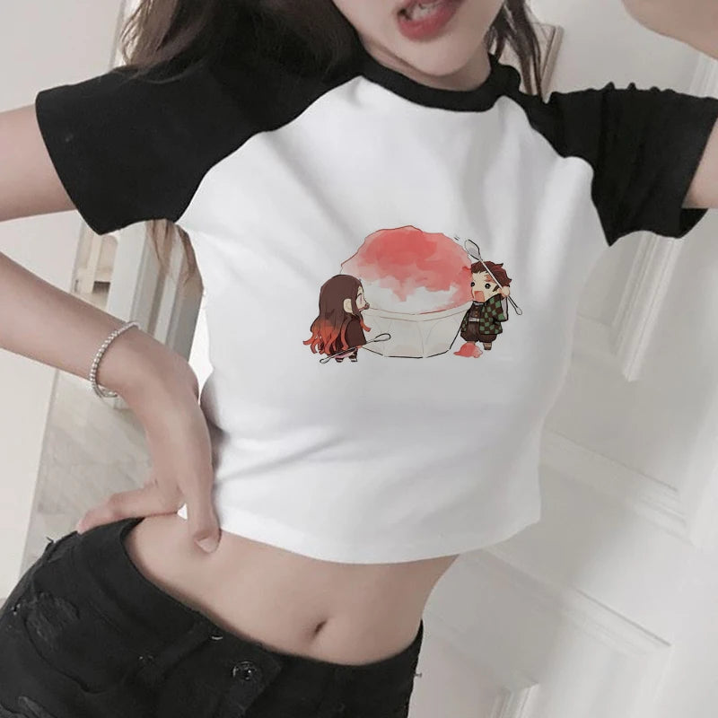 New Japanese Anime Demon Slayer T Shirt Women Ulzzang Harajuku Shirt 90s Cartoon Graphic Kimetsu No Yaiba Kawaii T-shirt Female