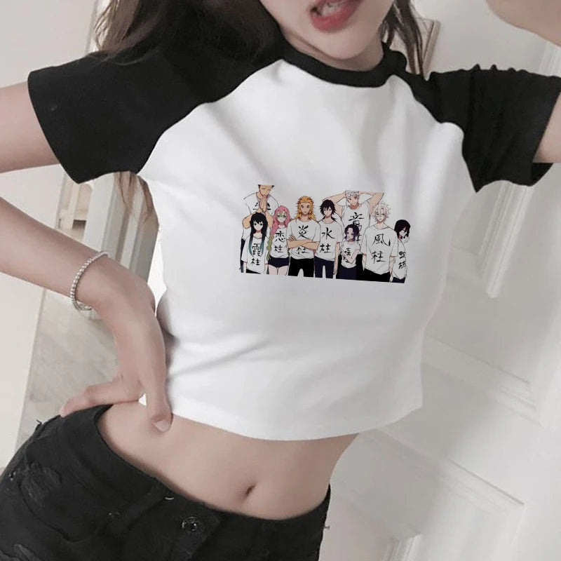 New Japanese Anime Demon Slayer T Shirt Women Ulzzang Harajuku Shirt 90s Cartoon Graphic Kimetsu No Yaiba Kawaii T-shirt Female