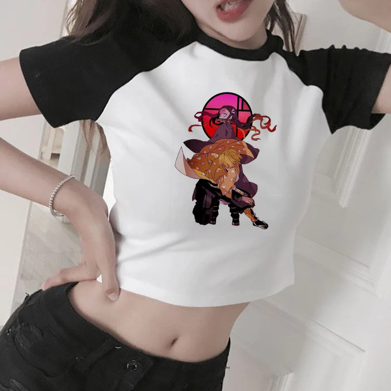 New Japanese Anime Demon Slayer T Shirt Women Ulzzang Harajuku Shirt 90s Cartoon Graphic Kimetsu No Yaiba Kawaii T-shirt Female