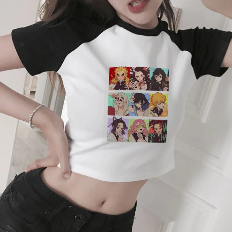 New Japanese Anime Demon Slayer T Shirt Women Ulzzang Harajuku Shirt 90s Cartoon Graphic Kimetsu No Yaiba Kawaii T-shirt Female