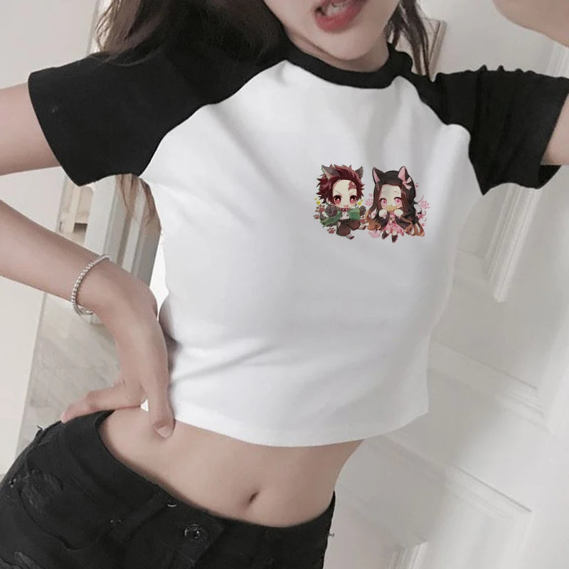 New Japanese Anime Demon Slayer T Shirt Women Ulzzang Harajuku Shirt 90s Cartoon Graphic Kimetsu No Yaiba Kawaii T-shirt Female