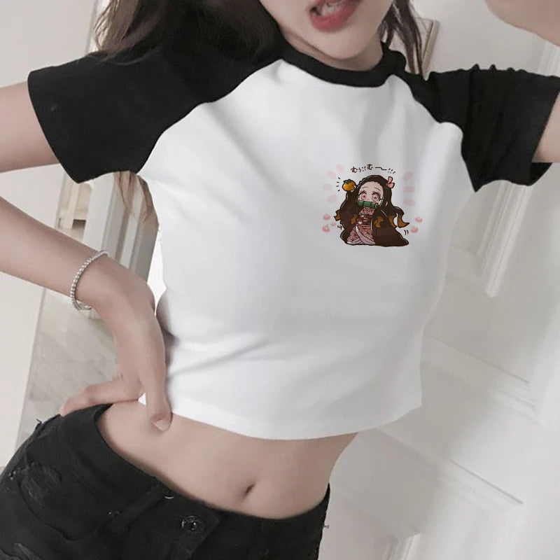 New Japanese Anime Demon Slayer T Shirt Women Ulzzang Harajuku Shirt 90s Cartoon Graphic Kimetsu No Yaiba Kawaii T-shirt Female