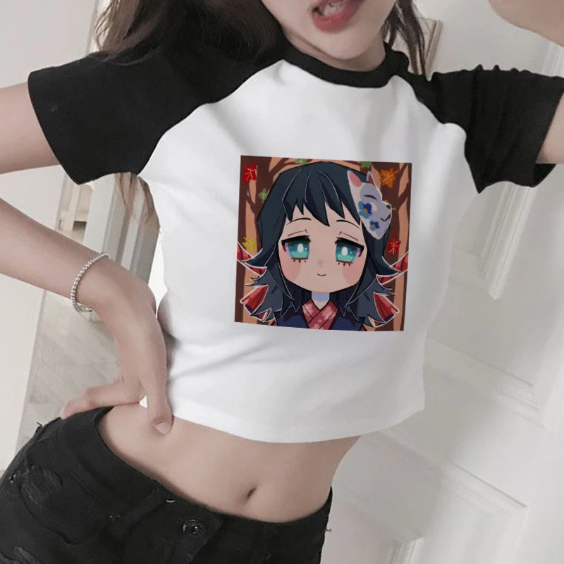 New Japanese Anime Demon Slayer T Shirt Women Ulzzang Harajuku Shirt 90s Cartoon Graphic Kimetsu No Yaiba Kawaii T-shirt Female