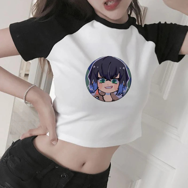 New Japanese Anime Demon Slayer T Shirt Women Ulzzang Harajuku Shirt 90s Cartoon Graphic Kimetsu No Yaiba Kawaii T-shirt Female