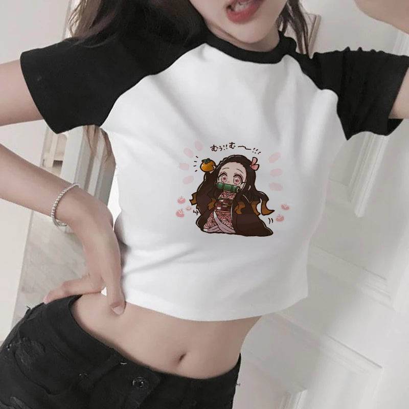 New Japanese Anime Demon Slayer T Shirt Women Ulzzang Harajuku Shirt 90s Cartoon Graphic Kimetsu No Yaiba Kawaii T-shirt Female