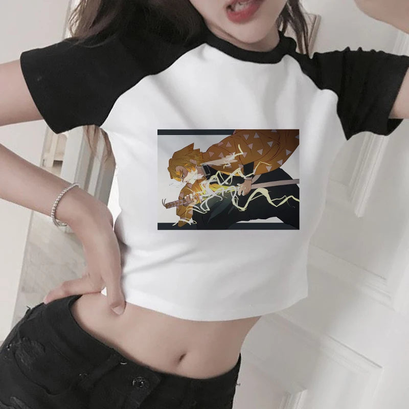 New Japanese Anime Demon Slayer T Shirt Women Ulzzang Harajuku Shirt 90s Cartoon Graphic Kimetsu No Yaiba Kawaii T-shirt Female