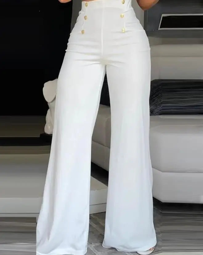 Elegant High Waist Wide Leg Bootcut Pants 2023 Summer European & American Fashion Simple Women's Flared Trousers