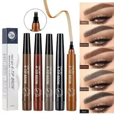 4 Point Eyebrow Pencil Waterproof Liquid Long Lasting 4 Prong Tip Fork Eyebrow Pen Natural Look Eye Makeup Enhancer