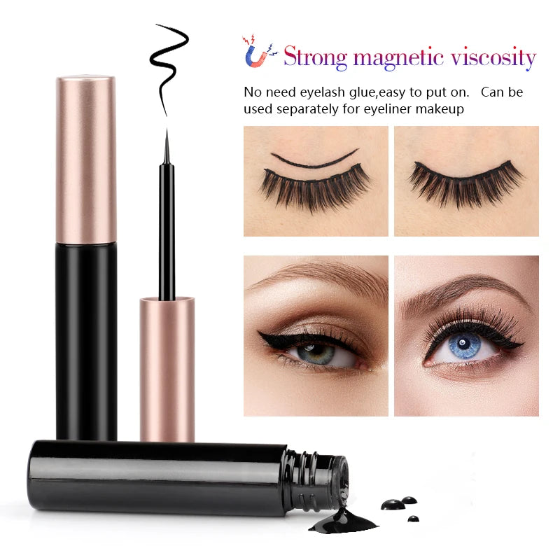 Magnetic Eyelashes Set 1/2/3 Pairs Natural Long False Eyelashes Soft Mink Lashes Waterproof Liquid Eyeliner Tweezer Makeup Tools