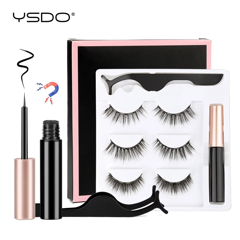 1/3/4 Pairs Magnetic Eyelashes Kit Waterproof Liquid Eyeliner Tweezers Soft Faux Cils Fluffy False Eyelashes Makeup Set Tool Hot