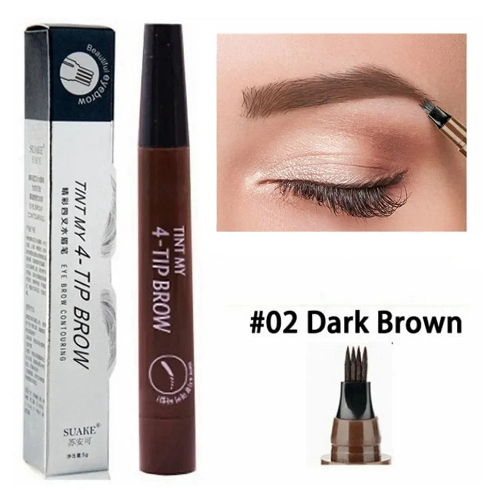 4 Point Eyebrow Pencil Waterproof Liquid Long Lasting 4 Prong Tip Fork Eyebrow Pen Natural Look Eye Makeup Enhancer