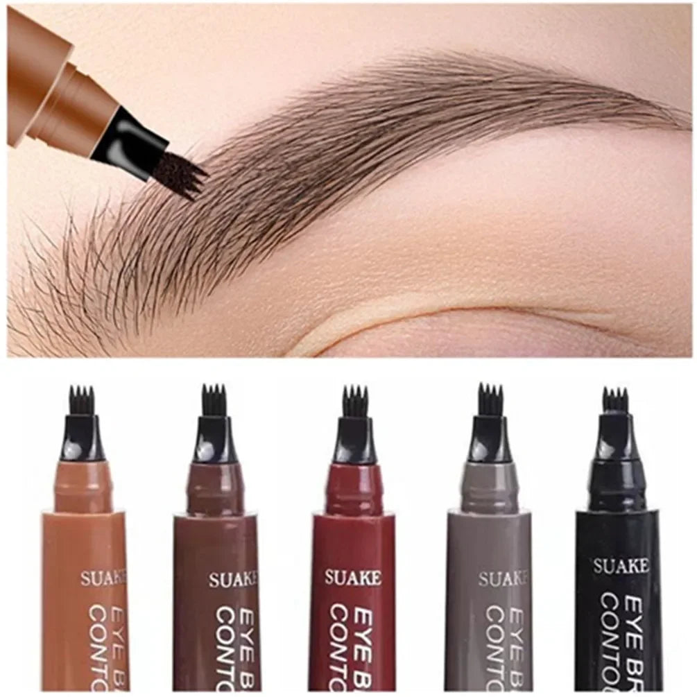 4 Point Eyebrow Pencil Waterproof Liquid Long Lasting 4 Prong Tip Fork Eyebrow Pen Natural Look Eye Makeup Enhancer