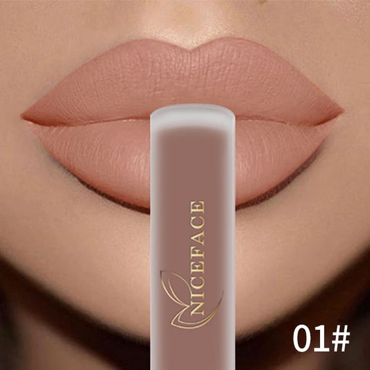 NICEFACE Hot Color Lip Gloss Waterproof Matt Lipgloss Lasting Nude Liquid Lipstick Cosmetic Sexy Women Lip Tint Makeup Lip Stain