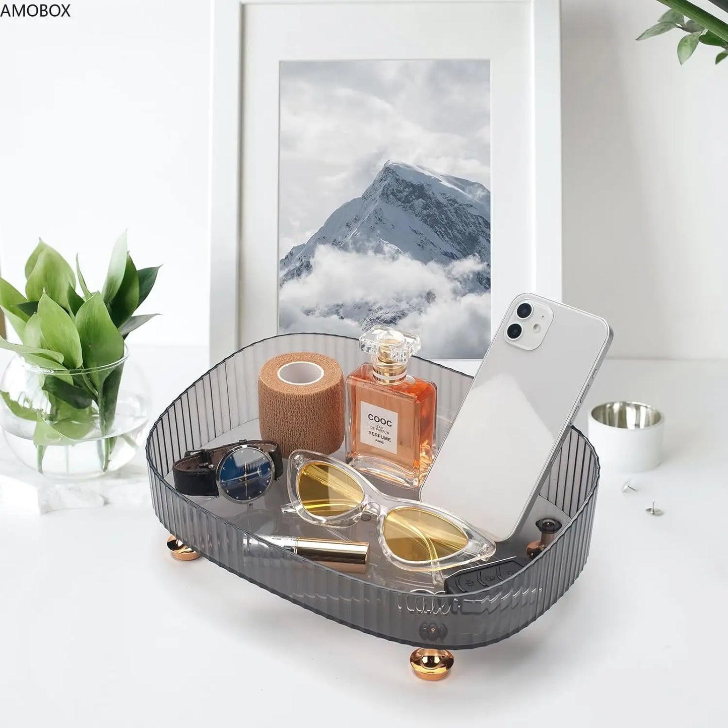 AMOBOX Makeup Perfume Organizer, Bathroom Vanity Tray, Decorative Dresser Tray, Countertop Organiser Tray for Cosmetic, Sundries