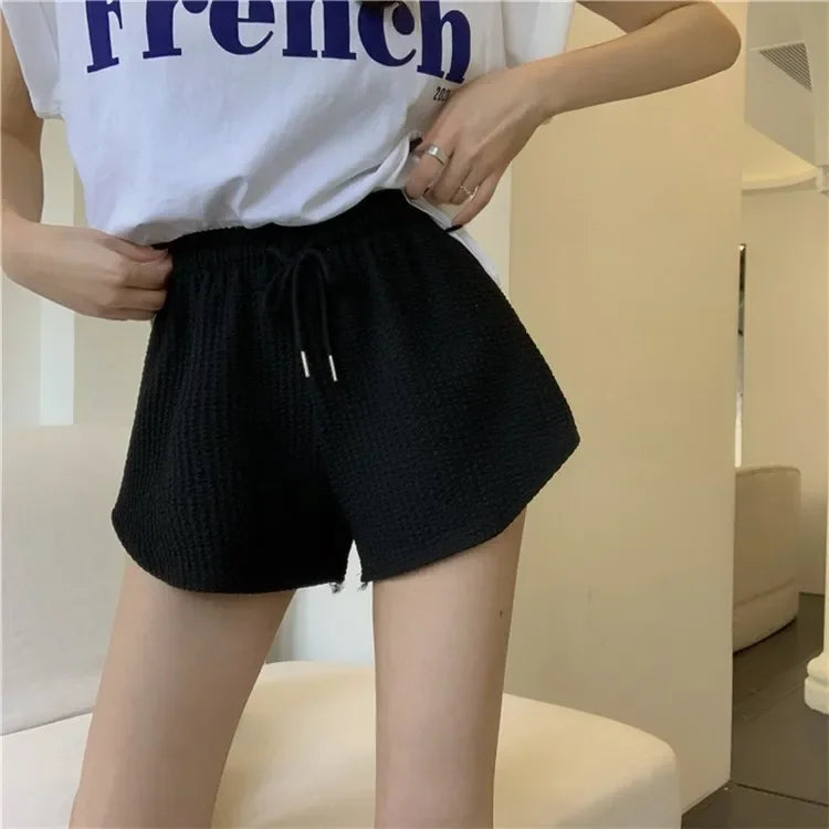 High Elastic Women Shorts Summer Drawstring Shorts Wide Leg Short Fitness Running Shorts Loose Casual Plus Size Sports Pants