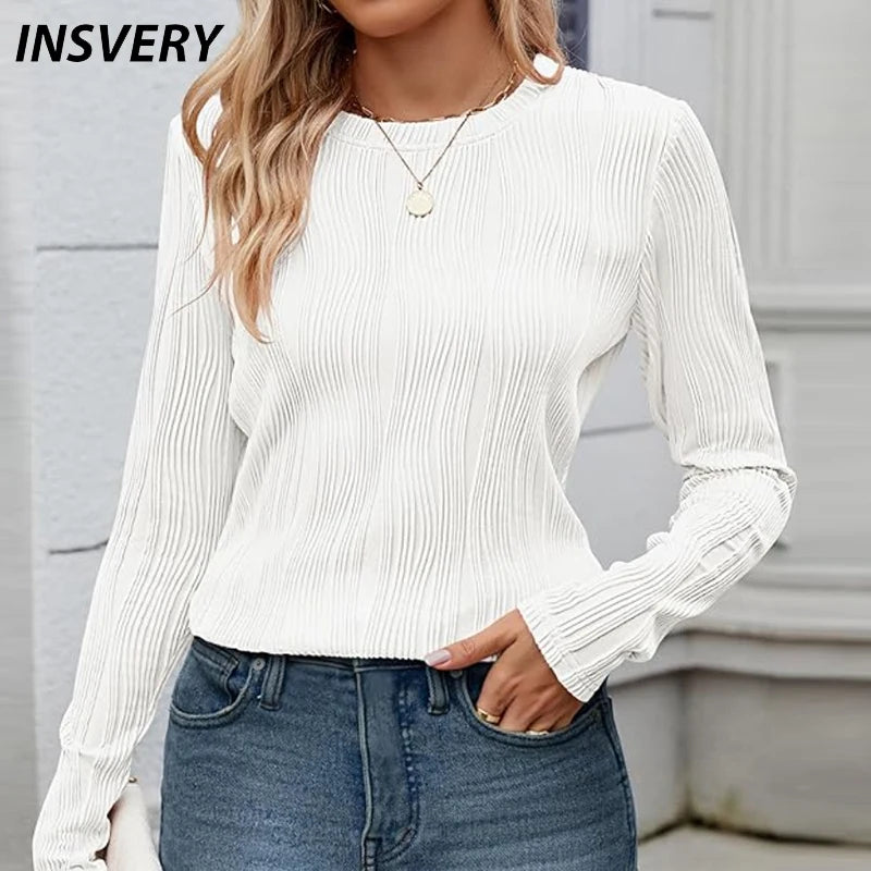 Autumn Winter Solid Women T-Shirts Long Sleeve O Neck Pullover Tops Female Casual Shirts For Women office Tops