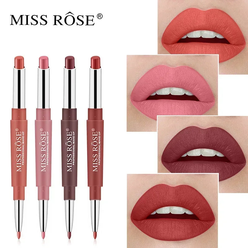 Miss Rose Double-end Lipstick Lipgloss Pencil Makeup Long Lasting Tint Sexy Red Lip Stick Beauty Matte Lip Gloss Pen Cosmetic