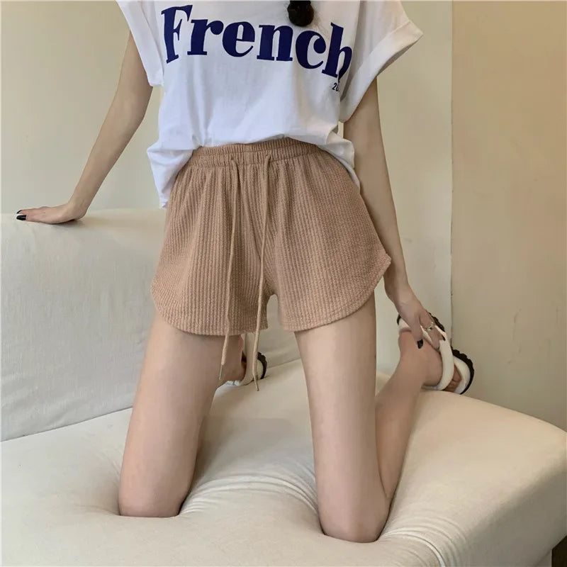 High Elastic Women Shorts Summer Drawstring Shorts Wide Leg Short Fitness Running Shorts Loose Casual Plus Size Sports Pants