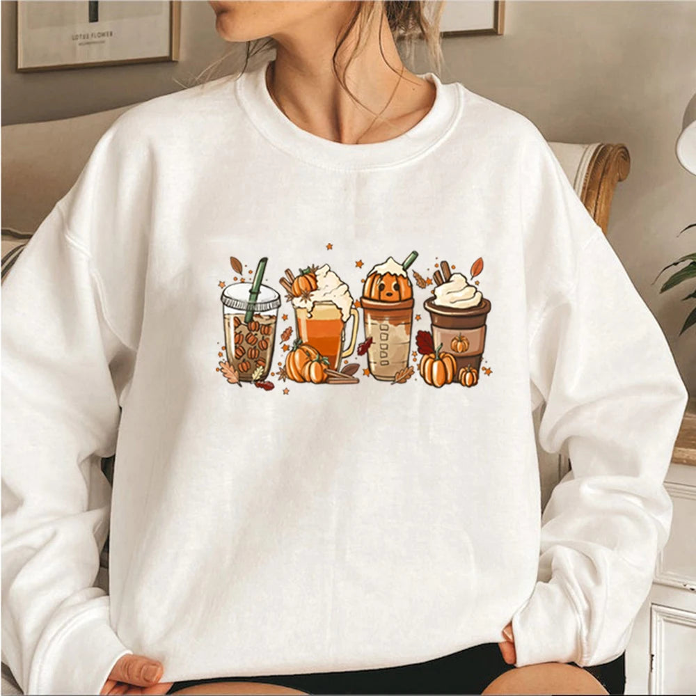 Fall Coffee Sweatshirt Cute Fall Hoodie Thanksgiving Sweatshirt Halloween Hoodies Women Clothes Coffee Lover Pullovers Tops