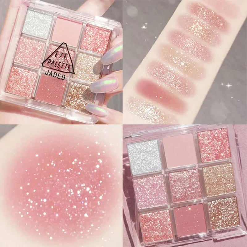 High Quality Matte Eyeshadow Palette Pearlescent Sequins Blush Eyeshadow Highlighter Korean Cosmetics Female Make-up For Women