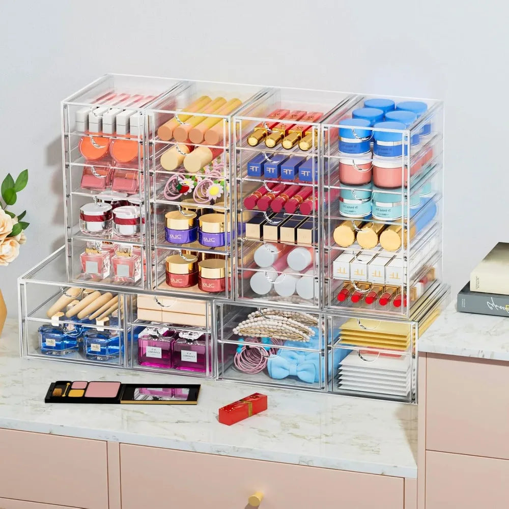 Makeup Organizer Storage With 30 Drawers, 6 Pack Desktop Office Supplies, Desk Organizers, Clear Desk Accessories