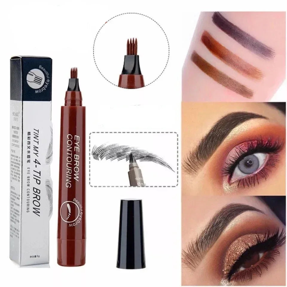 4 Point Eyebrow Pencil Waterproof Liquid Long Lasting 4 Prong Tip Fork Eyebrow Pen Natural Look Eye Makeup Enhancer