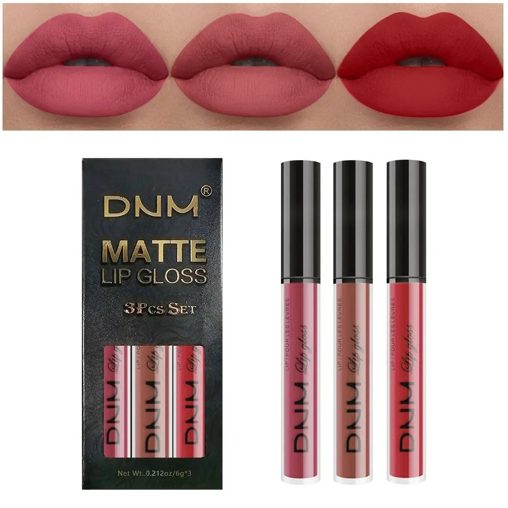 3 Colors/set Matte Velvet Lip Gloss Non-Stick Cup Waterproof Long-lasting Liquid Lipstick Cosmetic Keep 24 Hours Fashion Makeup