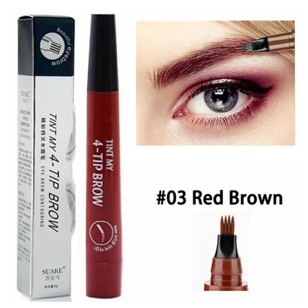 4 Point Eyebrow Pencil Waterproof Liquid Long Lasting 4 Prong Tip Fork Eyebrow Pen Natural Look Eye Makeup Enhancer