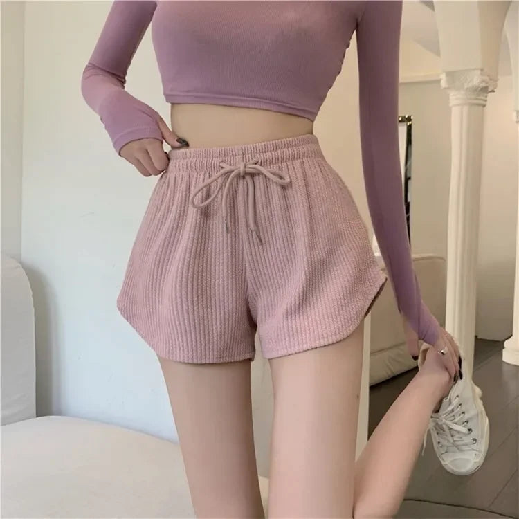 High Elastic Women Shorts Summer Drawstring Shorts Wide Leg Short Fitness Running Shorts Loose Casual Plus Size Sports Pants