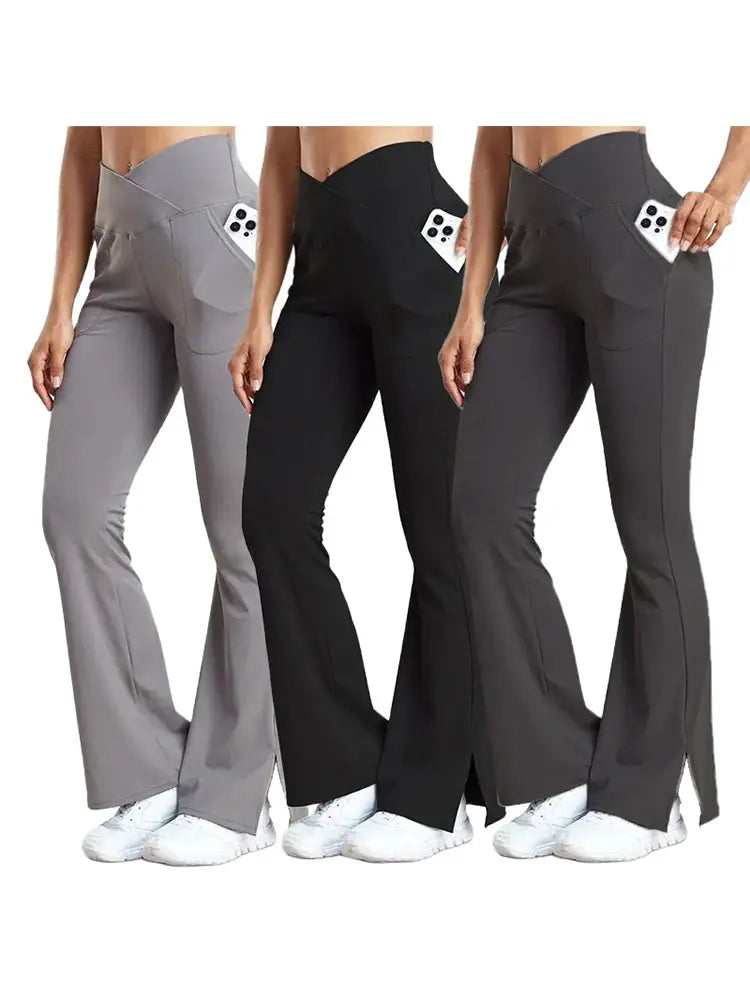 SVOKOR Women's Flare Pants with Pockets V Crossover High Waisted Yoga Leggings Sexy Butt Lift Workout Tights Casual Trousers