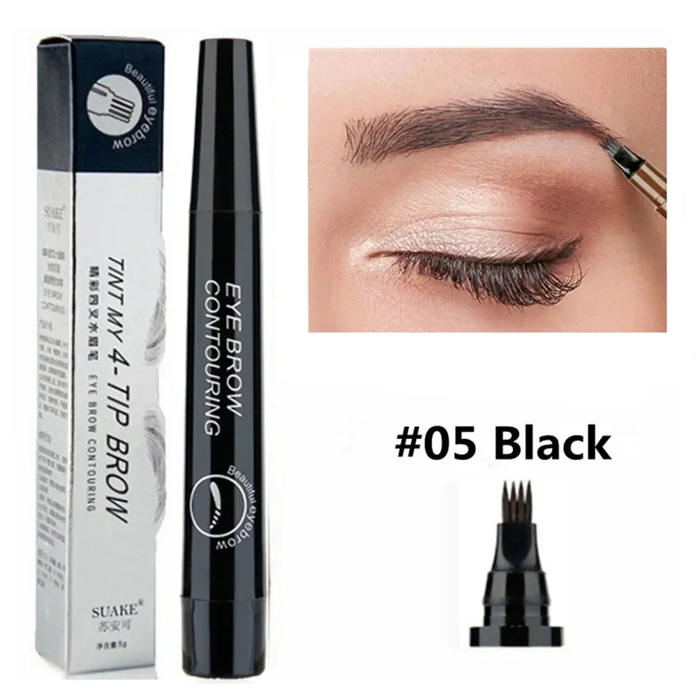 4 Point Eyebrow Pencil Waterproof Liquid Long Lasting 4 Prong Tip Fork Eyebrow Pen Natural Look Eye Makeup Enhancer