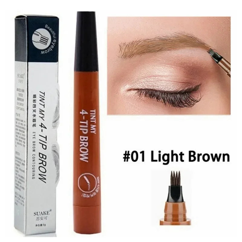 4 Point Eyebrow Pencil Waterproof Liquid Long Lasting 4 Prong Tip Fork Eyebrow Pen Natural Look Eye Makeup Enhancer