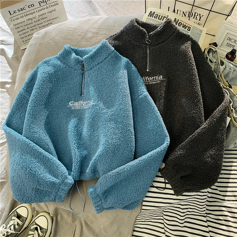 2023 Autumn Solid Letter Half Turtleneck Sweater Women Long Sleeve Loose Tops Zipper Ladies Clothes Sweatshirt Sporty Style