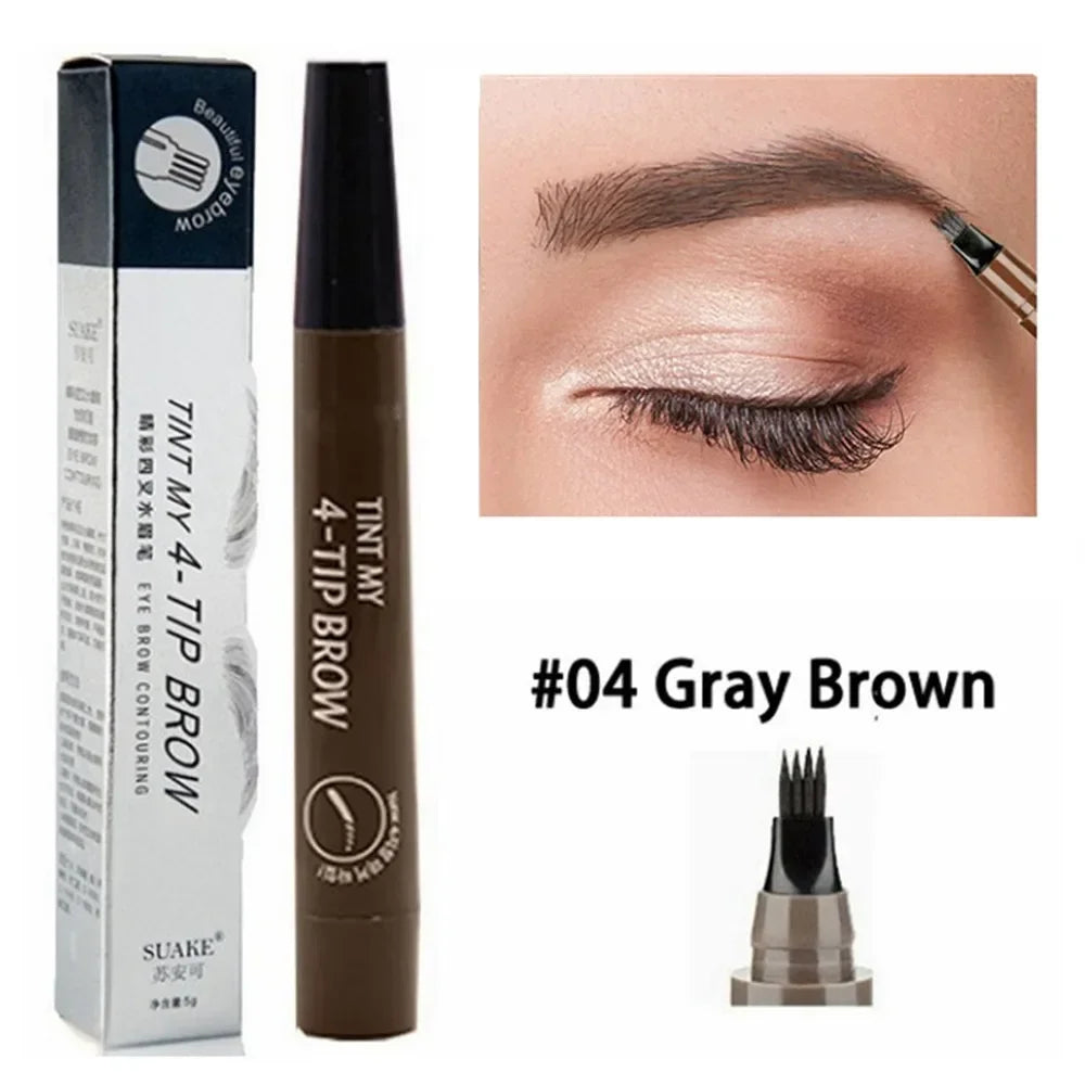 4 Point Eyebrow Pencil Waterproof Liquid Long Lasting 4 Prong Tip Fork Eyebrow Pen Natural Look Eye Makeup Enhancer