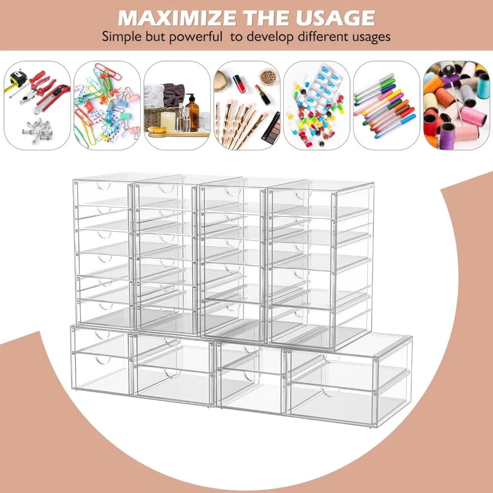 Makeup Organizer Storage With 30 Drawers, 6 Pack Desktop Office Supplies, Desk Organizers, Clear Desk Accessories