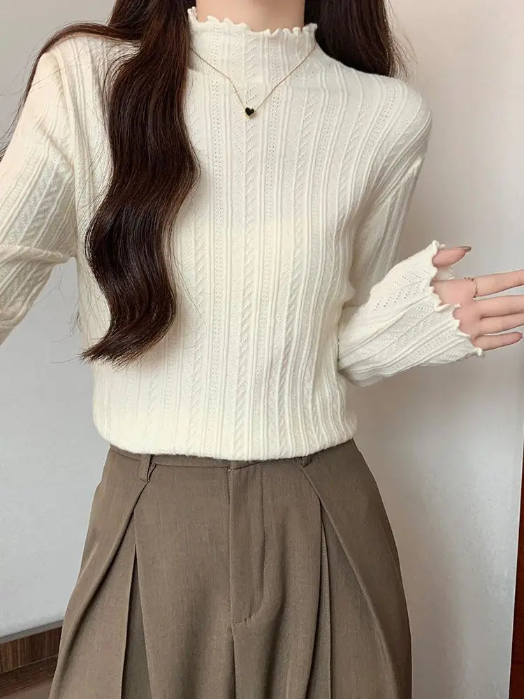 Knitted Sweater Korean Style Clothes Ladies' Undergarments A Sweater Top Woman Clothes White Sweater Turtlenecks Pullovers