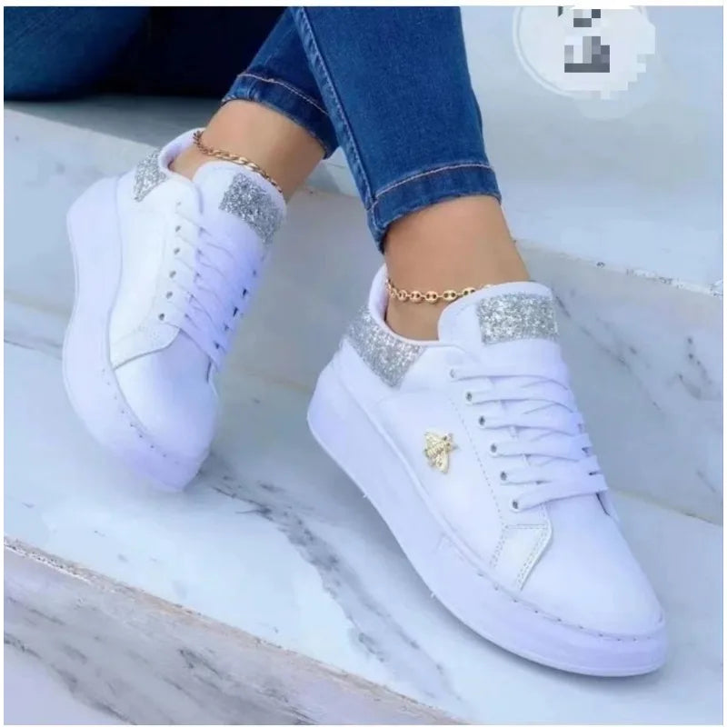 Autumn Shoes Waterproof White Sneakers for Women Korean Version Lace Up Casual Flat Sport Shoes Ladies Vulcanized Shoes